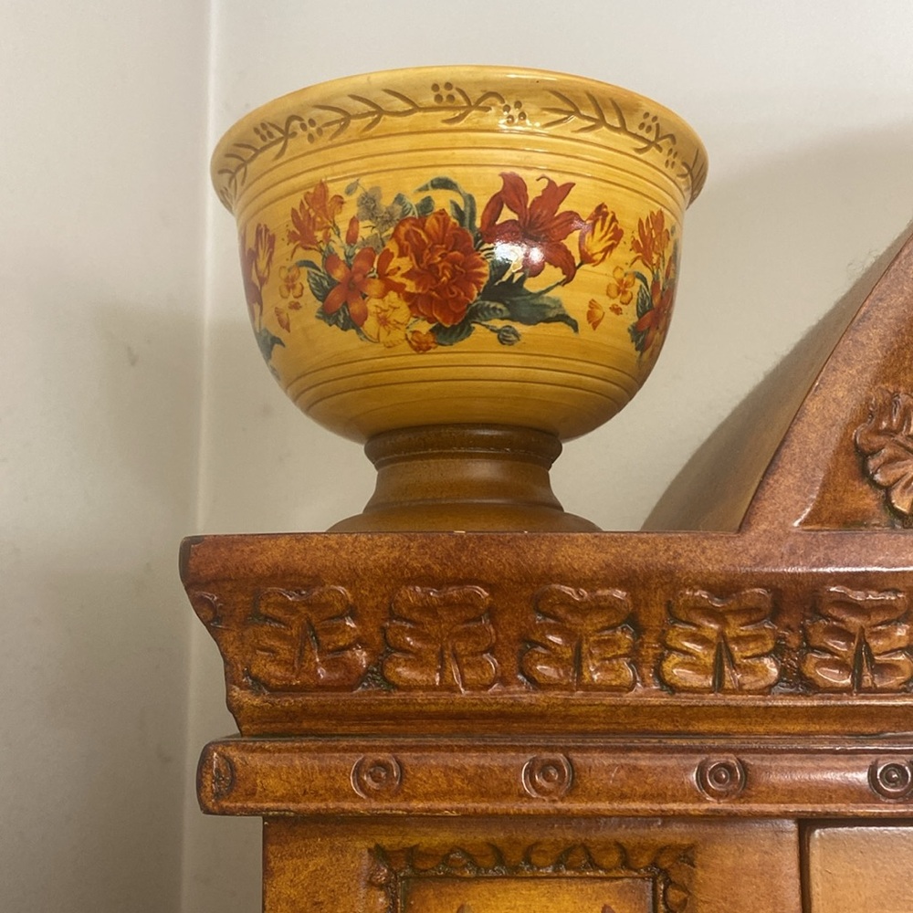 Vintage FTD Bowl Planter with Wooden Pedestal Floral Design